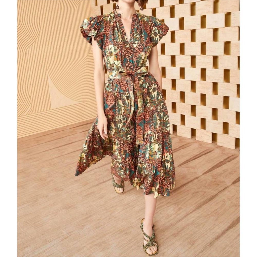 Ulla Johnson Ottilie Puff Sleeve Midi Dress in Prism Sz 00